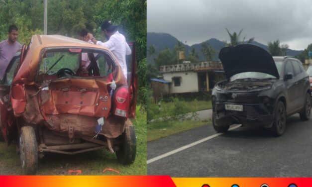 ಆಲ್ಟೊ ಗೆ ಹಿಂಬದಿಯಿಂದ ಮುತ್ತಿಕ್ಕಿದ ಹ್ಯಾರಿಯರ್: ಕಾರು ಜಖಂ