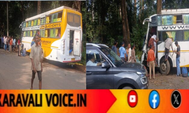 ಮೊದಲು ಟ್ರಾಲಿಗೆ ನಂತರ ಮರಕ್ಕೆ ಡಿಕ್ಕಿ ಹೊಡೆದ ಬಸ್: ಮೂವರು ಪ್ರಯಾಣಿಕರ ಸ್ಥಿತಿ ಗಂಭೀರ