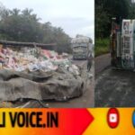 ರಾಷ್ಟ್ರೀಯ ಹೆದ್ದಾರಿಯಲ್ಲಿ ಲಾರಿ ಪಲ್ಟಿ: ರಸ್ತೆಯಲ್ಲಿ ‘ಆ್ಯಪಲ್ ಮಳೆ’!