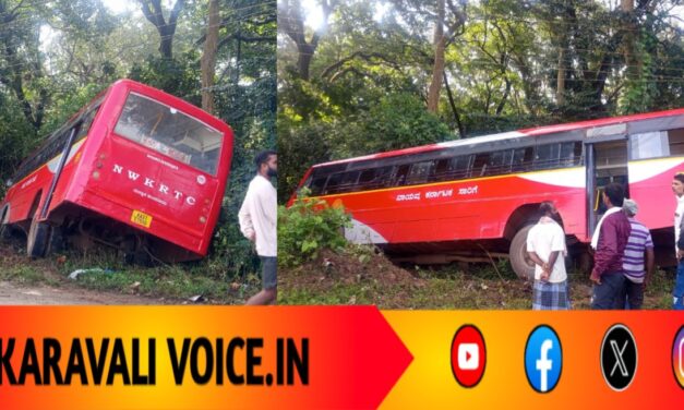 ಸ್ಟೇರಿಂಗ್ ಕಟ್!: ವಿದ್ಯುತ್ ಕಂಬಕ್ಕೆ ಚುಂಬಿಸಿ ಗಟಾರಕ್ಕಿಳಿದ ಕೆಎಸ್ಆರ್‌ಟಿಸಿ ಬಸ್