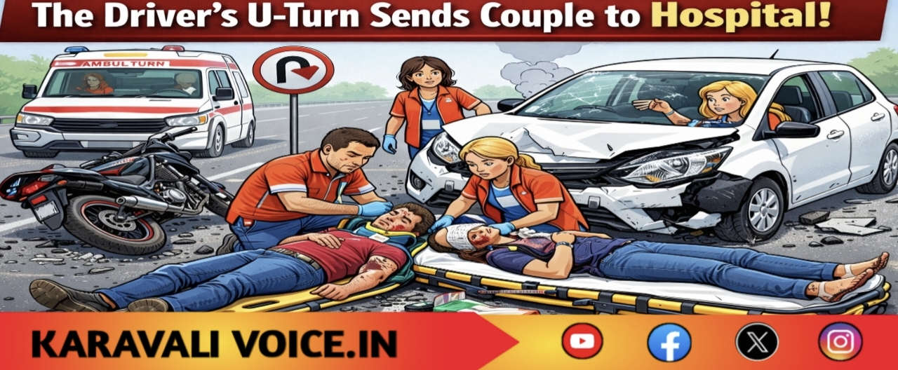 ಚಾಲಕಿಯ ಯೂ-ಟರ್ನ್‌ಗೆ ದಂಪತಿ ಆಸ್ಪತ್ರೆಗೆ!
