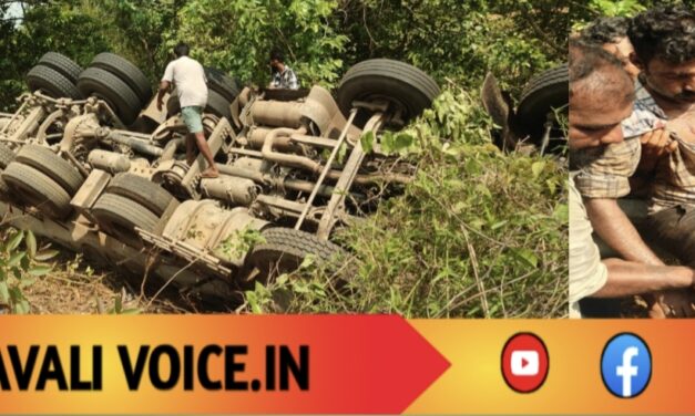 ಡಾಂಬರ್ ರಸ್ತೆ ಬಿಟ್ಟು ಉರುಳಿದ ಸಿಮೆಂಟ್ ಲಾರಿ; ಚಾಲಕ ಬದುಕಿದ್ದೇ ಪವಾಡ!