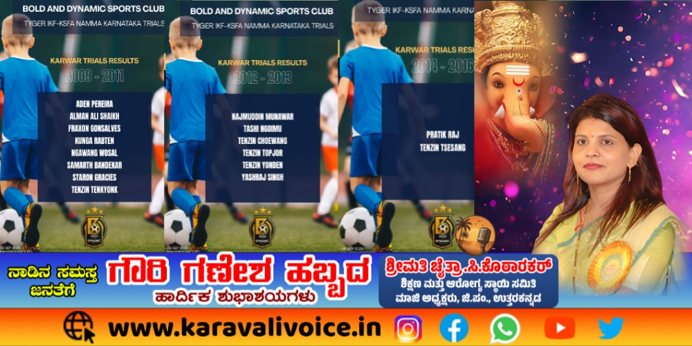 ಕಾರವಾರದ 16 ಫುಟ್ಬಾಲ್ ಪ್ರತಿಭೆಗಳಿಗೆ ರಾಜ್ಯಮಟ್ಟದ ಅವಕಾಶ
