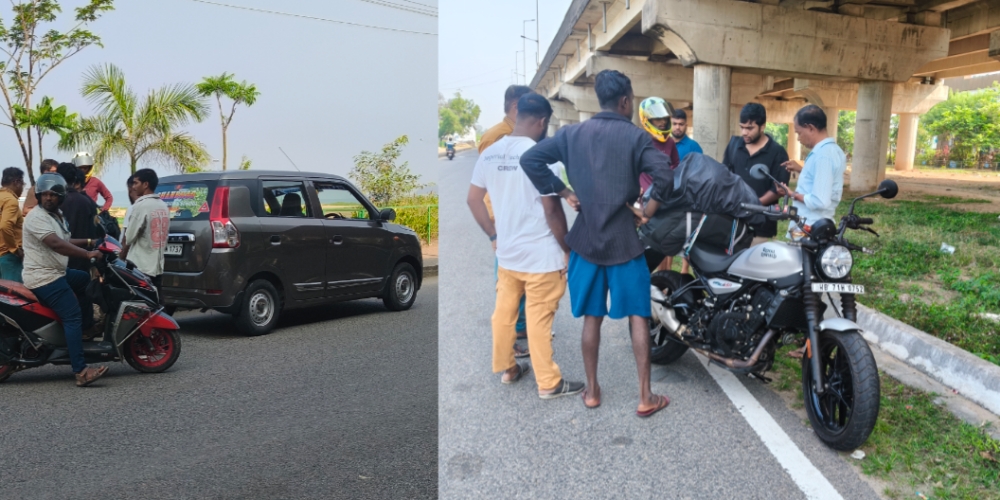 ಮೋಟಾರ್ ಡ್ರೈವಿಂಗ್ ಸ್ಕೂಲ್ ಕಾರು-ಬೈಕ್ ನಡುವೆ ಡಿಕ್ಕಿ; ವೈದ್ಯನಿಗೆ ಗಾಯ